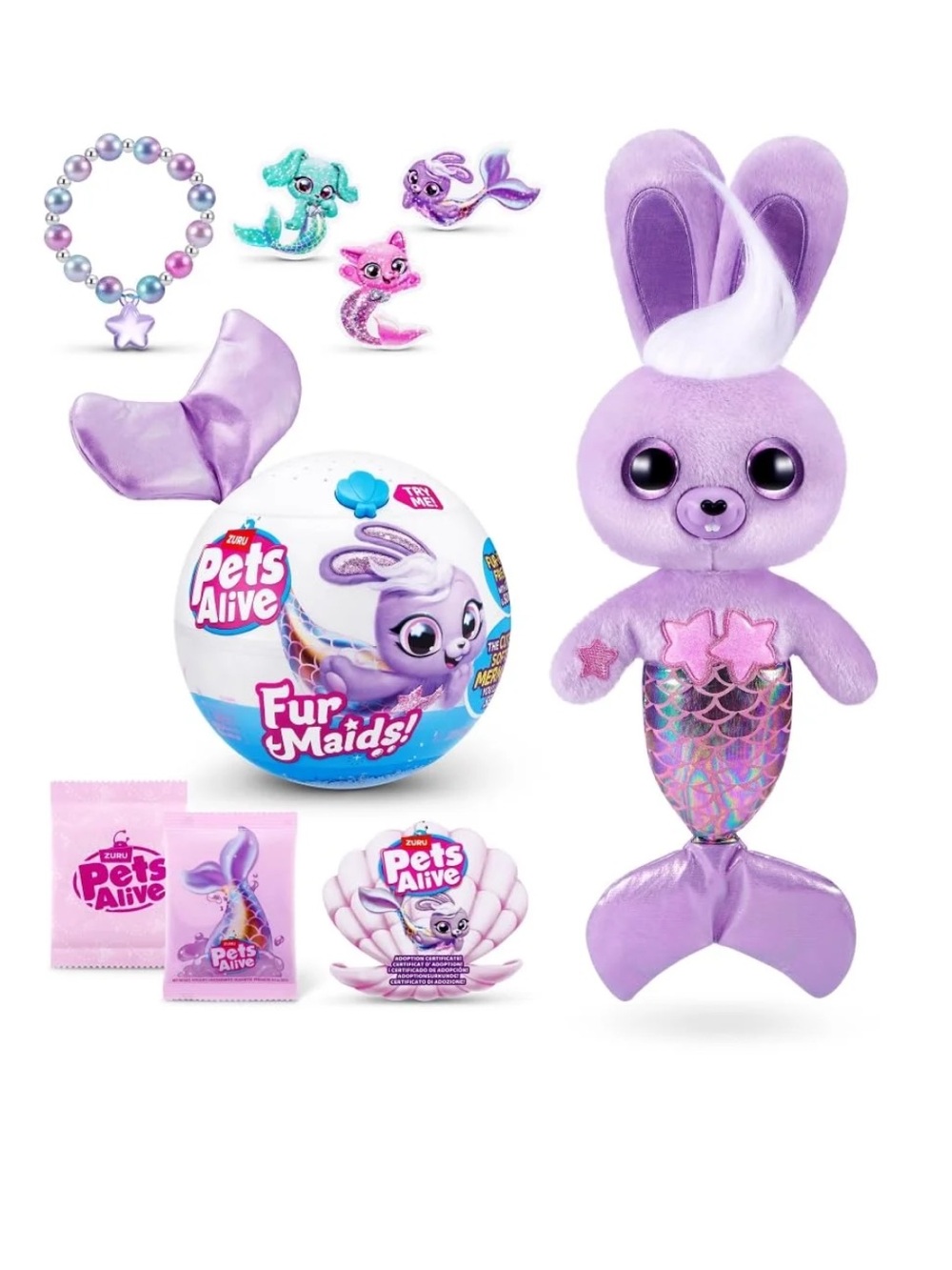 ZURU Pets Alive Furmaids Mermaid Plush + 10 Surprises Inside – Purple Tail *NEW*